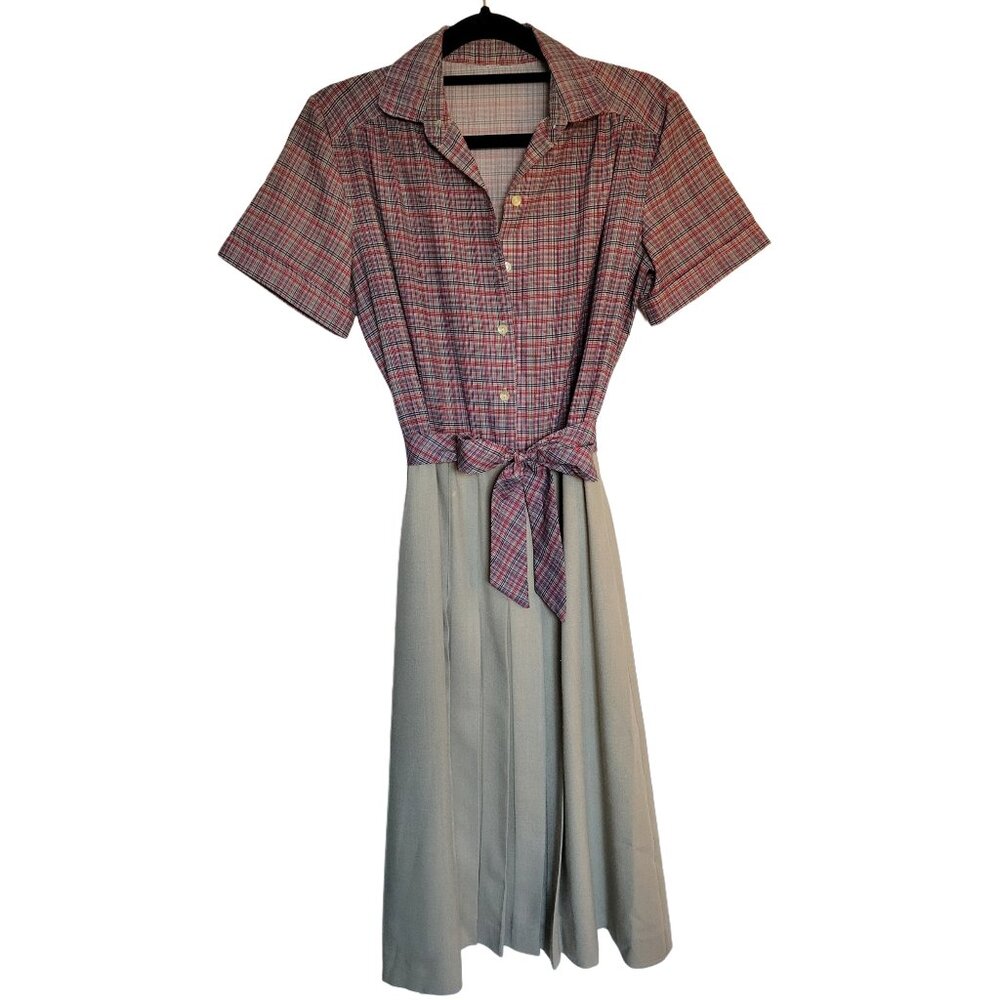 Vintage Pleated Plaid Dress